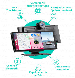WyzeAuto - Multimídia portátil com Câmera Frontal + BRINDE Câmera de Ré